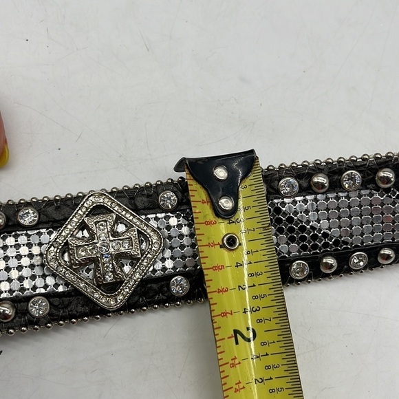 Nocona Black Silver Bling Western Belt leather with rhinestones Sz XL